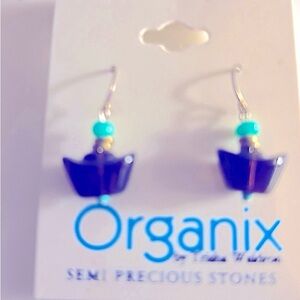 NWT earrings Organix Smoky Quartz stone blue beads pierced drop hook
